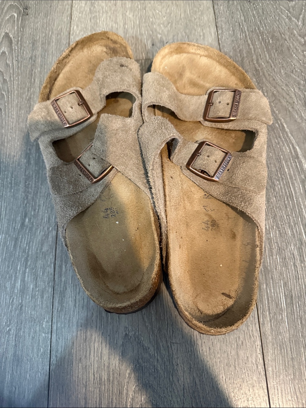 Birkenstock Suede Two-Strap Sandals in Taupe